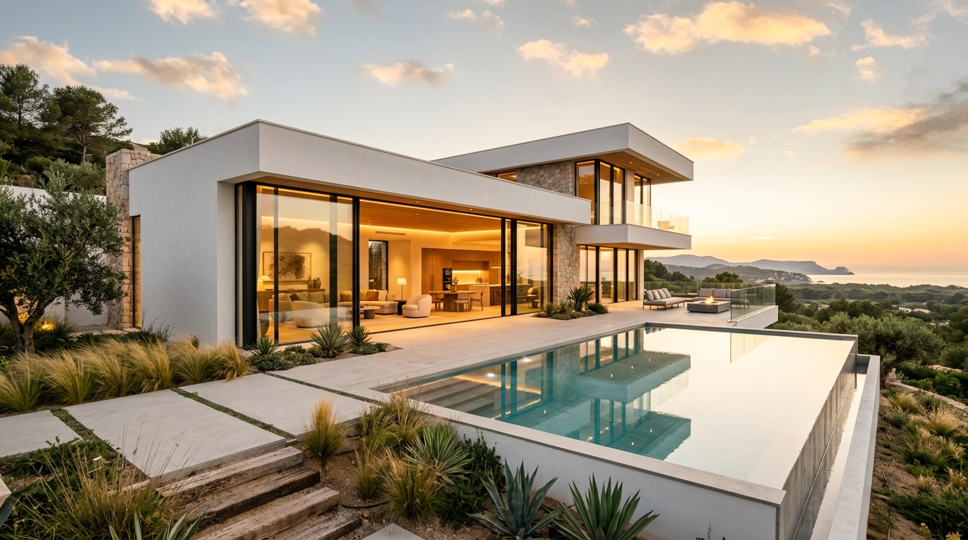 Skyla precision aluminium glazing installed in contemporary villa